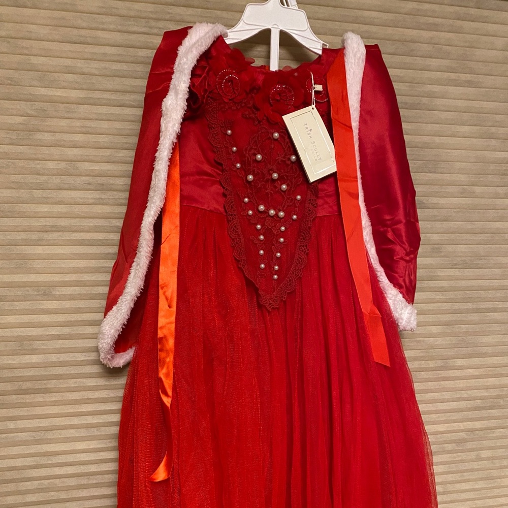 Trish Scully toddler dress with matching faux fur-trimmed hooded cape. Size 3